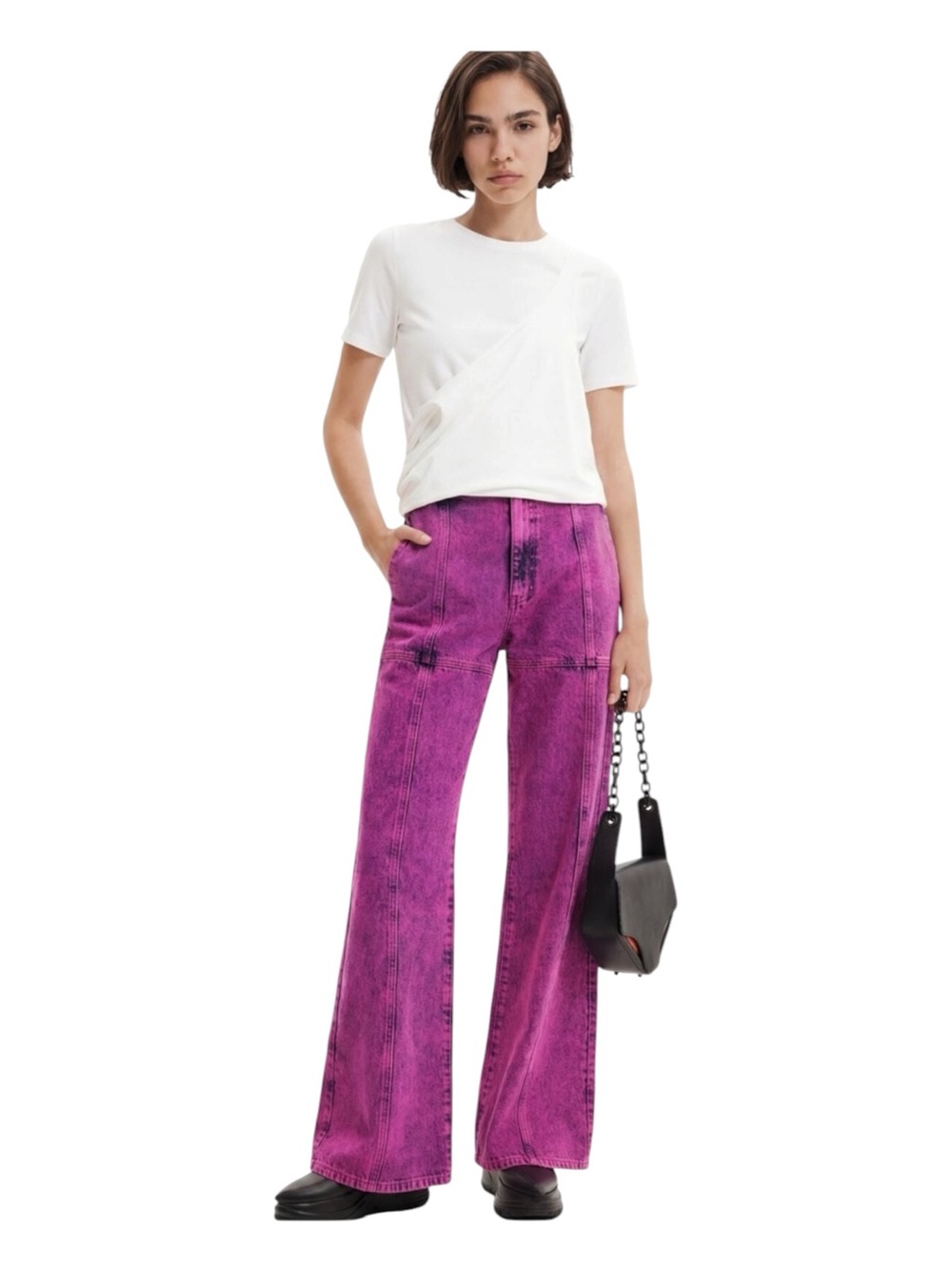 NWT Desigual Maitrepierre Wide Leg Acid Wash Jeans in Pink XS